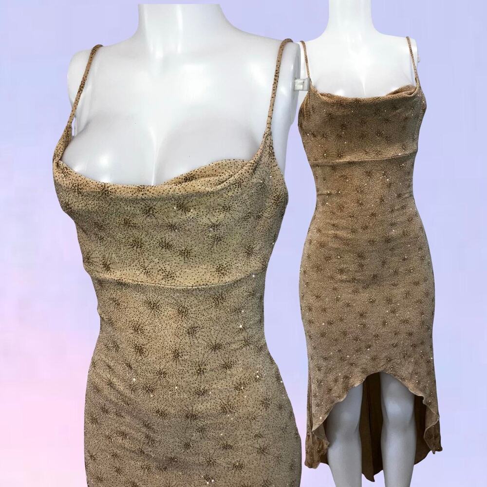 Vintage 90s y2k sparkly cowl neck midi dress gown charlotte russse